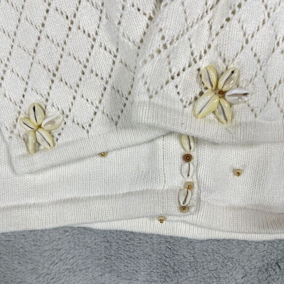Storybook Knits Cardigan Sweater Women's 3X Beige Seashells Long Sleeve V-Neck - Picture 9 of 16